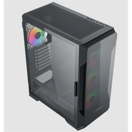 KEEP OUT Számítógépház - XC-901 PRO (fekete, ablakos, 4x12cm ARGB venti, microATX,  1xUSB3.0, 1xType-C)