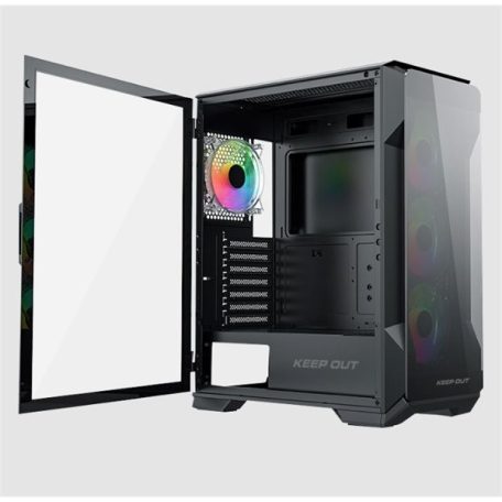KEEP OUT Számítógépház - XC-901 PRO (fekete, ablakos, 4x12cm ARGB venti, microATX,  1xUSB3.0, 1xType-C)