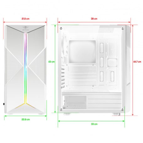 Spirit of Gamer Számítógépház - CLONE 3 White (fekete, ablakos, 2x12cm ventilátor, alsó táp,  ATX, 1xUSB3.0, 2xUSB2.0)