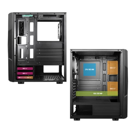 Spirit of Gamer Számítógépház - CLONE 3 Black (fekete, ablakos, 2x12cm ventilátor, alsó táp,  ATX, 1xUSB3.0, 2xUSB2.0)