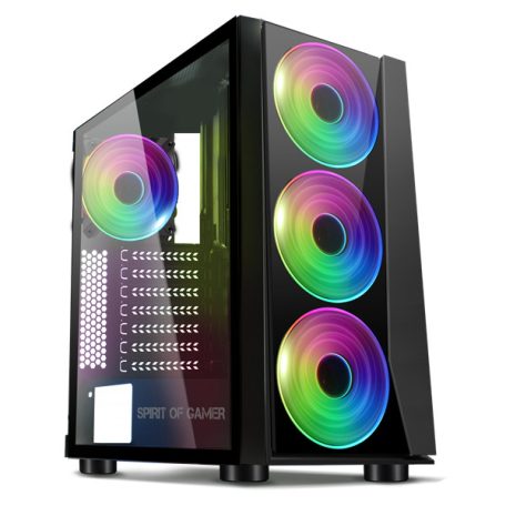 Spirit of Gamer Számítógépház - GHOST III RGB (fekete, ablakos, 4x12cm ventilátor, ATX, mATX, 2xUSB3.0, 1xUSB2.0)