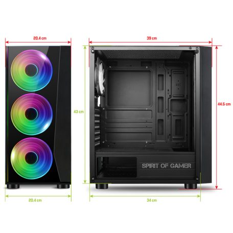 Spirit of Gamer Számítógépház - GHOST III RGB (fekete, ablakos, 4x12cm ventilátor, ATX, mATX, 2xUSB3.0, 1xUSB2.0)