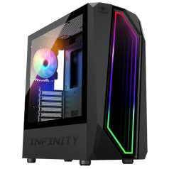   Spirit of Gamer Számítógépház - INFINITY Black (fekete, ablakos, 2x12cm ventilátor, alsó táp,  ATX, 1xUSB3.0, 2xUSB2.0)