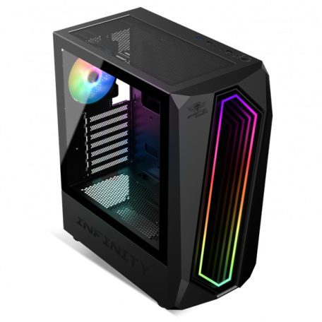 Spirit of Gamer Számítógépház - INFINITY Black (fekete, ablakos, 2x12cm ventilátor, alsó táp,  ATX, 1xUSB3.0, 2xUSB2.0)
