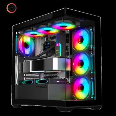 Spirit of Gamer Számítógépház - SPARK Black (fekete, ablakos, 6x12cm ventilátor, alsó táp,  ATX, 2xUSB3.0, 1xUSB-C)