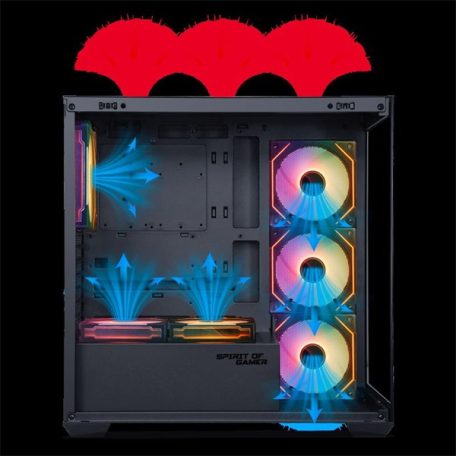 Spirit of Gamer Számítógépház - SPARK Black (fekete, ablakos, 6x12cm ventilátor, alsó táp,  ATX, 2xUSB3.0, 1xUSB-C)
