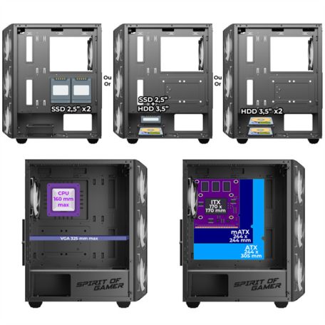 Spirit of Gamer Számítógépház - REBEL NX Black (fekete, ablakos, 4x12cm ventilátor, alsó táp,  ATX, 1xUSB3.0, 2xUSB2.0)
