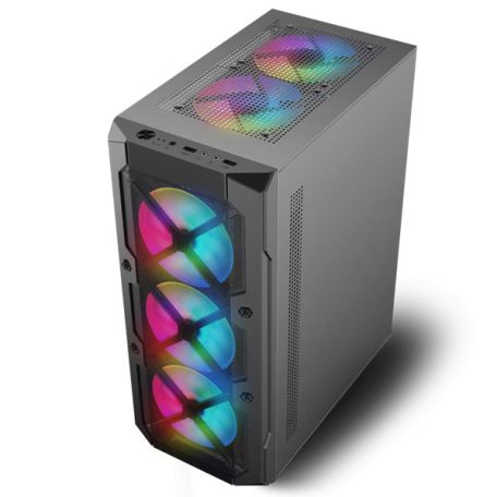 Spirit of Gamer Számítógépház - REBEL XT Black (fekete, ablakos, 4x12cm ventilátor, alsó táp,  ATX, 1xUSB3.0, 2xUSB2.0)