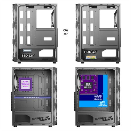 Spirit of Gamer Számítógépház - REBEL XT Black (fekete, ablakos, 4x12cm ventilátor, alsó táp,  ATX, 1xUSB3.0, 2xUSB2.0)