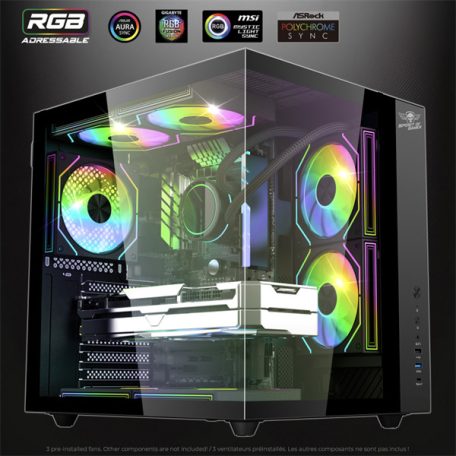 Spirit of Gamer Számítógépház - BANDIT GT (fekete, ablakos, 3x12cm ventilátor, alsó táp,  ATX, 1x USB-C, 3x USB-A)