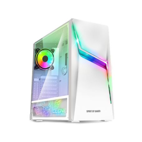 Spirit of Gamer Számítógépház - CLONE 4 White (fekete, ablakos, 2x12cm ventilátor, alsó táp,  ATX, 1xUSB3.0, 2xUSB2.0)