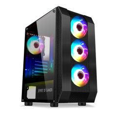   Spirit of Gamer Számítógépház - Rogue VI RGB (fekete, ablakos, 4x12cm ventilátor, alsó táp,  ATX, 1xUSB3.0, 2xUSB2.0)