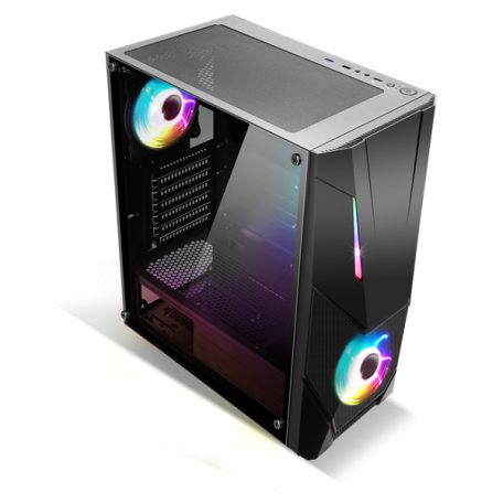 Spirit of Gamer Számítógépház - Rogue V RGB (fekete, ablakos, 2x12cm ventilátor, alsó táp,  ATX, 1xUSB3.0, 2xUSB2.0)