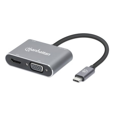Manhattan Kábel átalakító - USB-C to HDMI & VGA 4-in-1 (HDMI, VGA USB-A, USB-C PD (87 W))