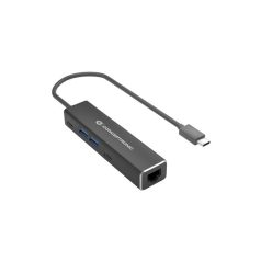   Conceptronic Kábel - ABBY14B (USB-C to RJ-45, 2xUSB-A+2xUSB-C, 2,5 Gbit, szürke)