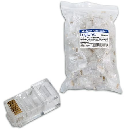 RJ45 Cat5 csatlakozó UTP patch kábelre, 100db/csomag