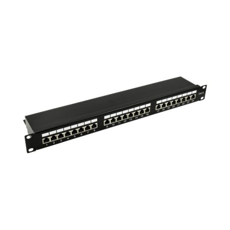 Walisec patch panel - PP-P6S2401 (24 port, Cat6, 1U, árnyékolt, fekete)