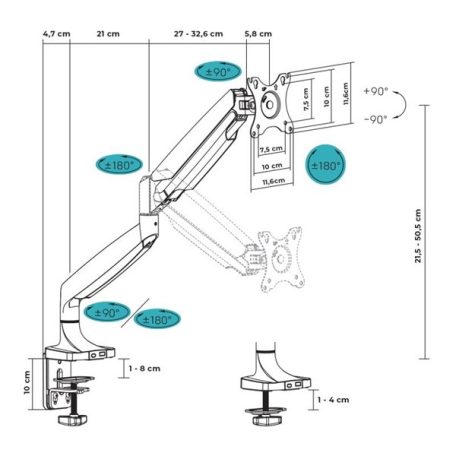 Advance Monitor Asztali konzol - Ergomount Xtrem (17-45", Max.: 15kg, dönthető, forgatható, gázrugó, fekete)