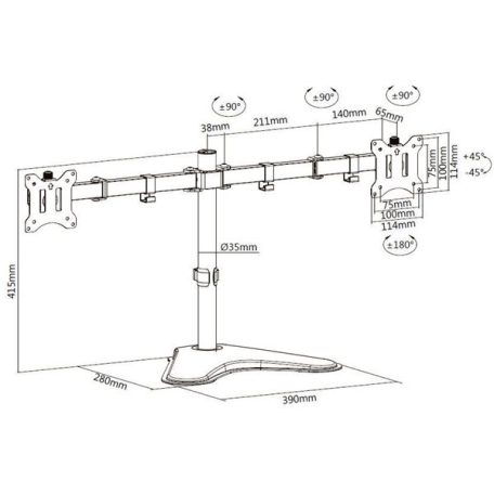 Equip Monitor Asztali konzol - 650123 (17"-32",2 monitor,dönthető, forgatható, Max.: 2x 8kg, fekete)