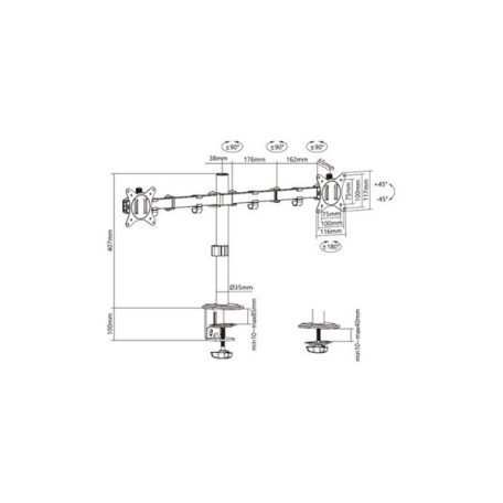 Equip Monitor Asztali konzol - 650157 (13"-32", 2 monitor, dönthető, forgatható, állítható magasság, Max.:2x9kg, fekete)