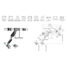  Equip Monitor Asztali konzol - 650161 (17"-32", 2 monitor, dönthető, forgatható, Max.: 2x9kg, fekete/ezüst)