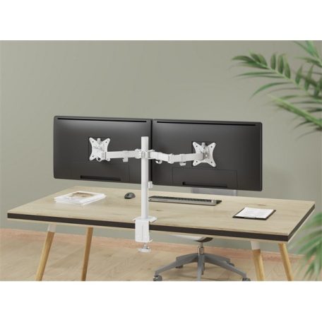 Equip Monitor Asztali konzol - 650167 (17"-32", 2 monitor, dönthető, forgatható, állítható magasság, Max.:2x9kg, fehér)