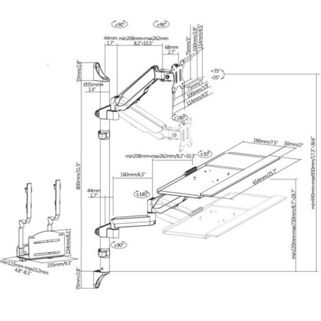 Equip Munkaállomás fali konzol - 650170 (17"-32", 1 monitor, dönthető, forgatható, Max.: 8kg, fekete)
