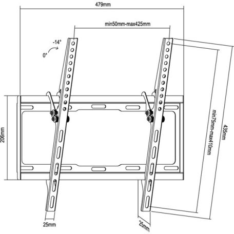Equip TV Fali konzol - 650311 (32"-55", dönthető, faltávolság: 25mm, Max.: 35kg, fekete)