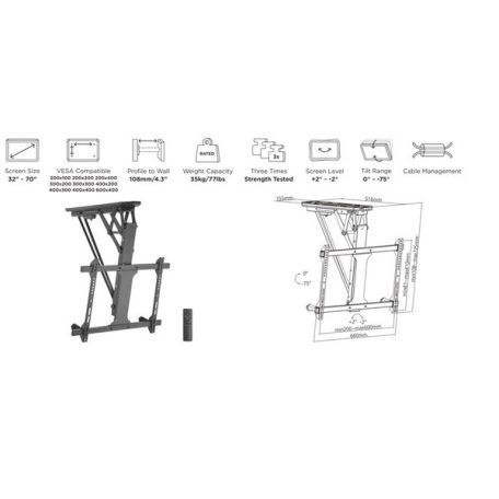 Equip TV Mennyezeti konzol - 650329 (32"-70", motoros, dönthető, Max.: 35kg, fekete)