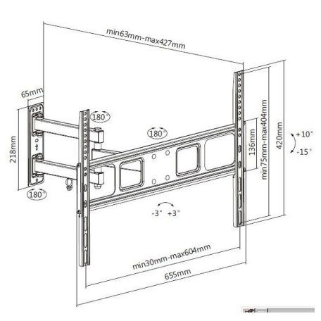 Equip TV Fali konzol - 650342 (37"-70", Max.: 35kg, dönthető, forgatható, fekete)