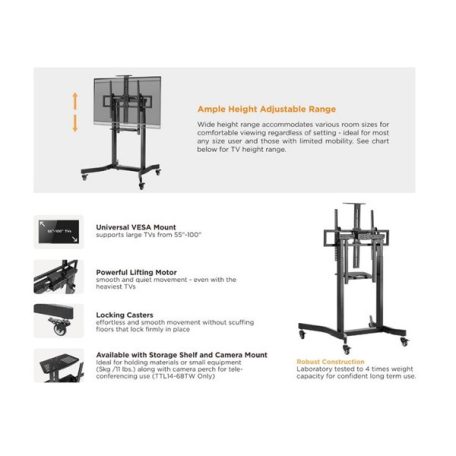 Equip TV állvány - 650633 (55"-100" álló, dönthető, állítható magasság, gurulós, motoros, Max.:120kg, fekete)