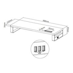   Equip Monitor Asztali állvány - 650881 (3x USB2.0, csúszásmentes, telefontartó, Max.: 15kg, acél, fekete)