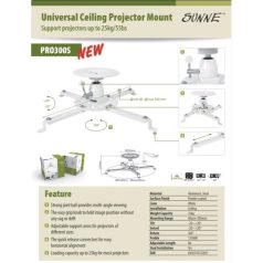   SUNNE (PRO300S) Projektor mennyezeti konzol dönthető, Profil: 135mm, max 25kg (fehér)