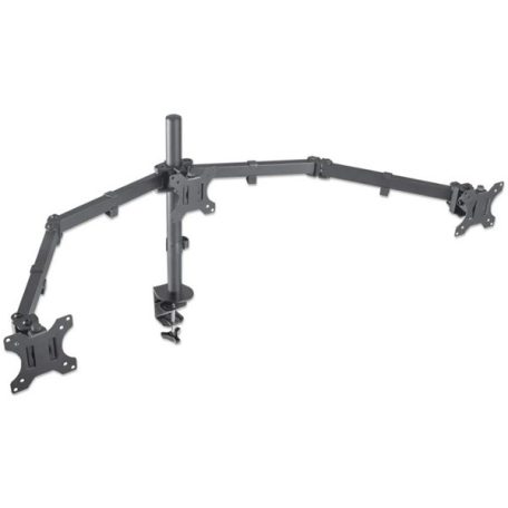 Manhattan asztali állvány -  Dupla karos, 3db monitor részére (max.VESA:75x75, 13"-27"-ig, 7kg, fekete)