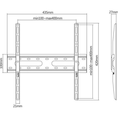 Manhattan TV állvány - Fali fix ultravékony TV állvány Fekete (max.VESA:400x400)(32"-55"-ig) 45kg teherbírás