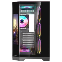   Rampage Számítógépház - NOVA (fekete; üveg; ATX; 9,17" TFT kijelző, 7x120mm RGB, 1xUSB3.0 + 1xUSB2.0)