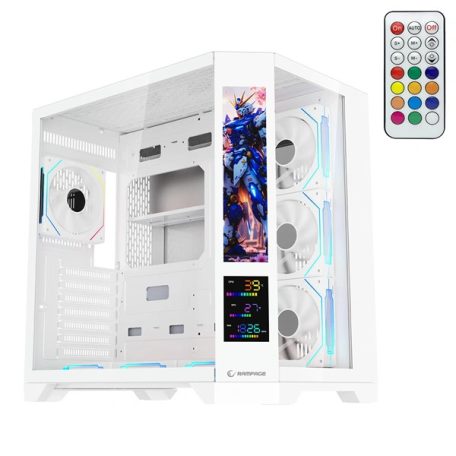 Rampage Számítógépház - NOVA V2 (fehér; üveg; ATX; 9,17" LCD kijelző, 7x120mm A-RGB, 1xUSB3.0 + 1xUSB-C)