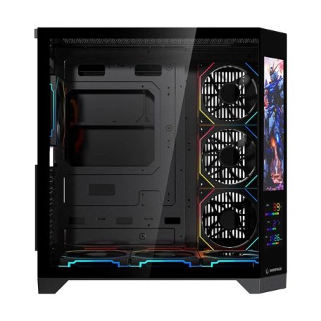 Rampage Számítógépház - NOVA V2 (fekete; üveg; ATX; 9,17" LCD kijelző, 7x120mm A-RGB, 1xUSB3.0 + 1xUSB-C)