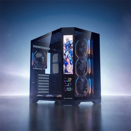 Rampage Számítógépház - NOVA V2 (fekete; üveg; ATX; 9,17" LCD kijelző, 7x120mm A-RGB, 1xUSB3.0 + 1xUSB-C)