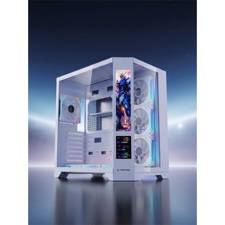 Rampage Számítógépház - NOVA V2 (fehér; üveg; ATX; 9,17" LCD kijelző, 7x120mm A-RGB, 1xUSB3.0 + 1xUSB-C)