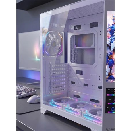 Rampage Számítógépház - NOVA V2 (fehér; üveg; ATX; 9,17" LCD kijelző, 7x120mm A-RGB, 1xUSB3.0 + 1xUSB-C)