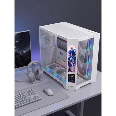Rampage Számítógépház - NOVA V2 (fehér; üveg; ATX; 9,17" LCD kijelző, 7x120mm A-RGB, 1xUSB3.0 + 1xUSB-C)