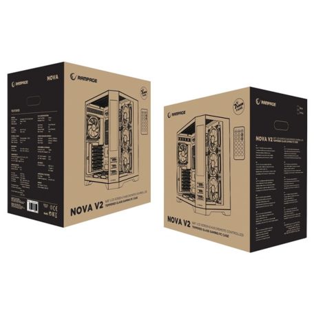 Rampage Számítógépház - NOVA V2 (fehér; üveg; ATX; 9,17" LCD kijelző, 7x120mm A-RGB, 1xUSB3.0 + 1xUSB-C)