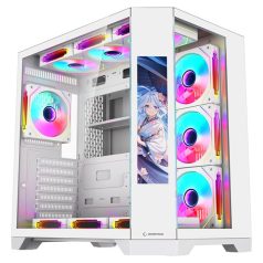   Rampage Számítógépház - NOVA (fehér; üveg; ATX; 9,17" TFT kijelző, 7x120mm RGB, 1xUSB3.0 + 1xUSB2.0)