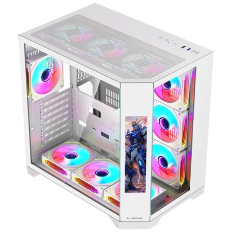 Rampage Számítógépház - NOVA (fehér; üveg; ATX; 9,17" TFT kijelző, 7x120mm RGB, 1xUSB3.0 + 1xUSB2.0)