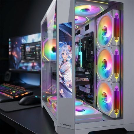Rampage Számítógépház - NOVA (fehér; üveg; ATX; 9,17" TFT kijelző, 7x120mm RGB, 1xUSB3.0 + 1xUSB2.0)