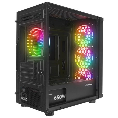 Rampage Számítógépház - VEGA V2 (fekete; üveg; mATX; alsó táp; 4x120mm RGB, 1xUSB3.0 + 2xUSB2.0)