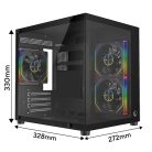 Rampage Számítógépház - LUMID (fekete; ablakos; BTF, mATX, Type-C, USB 3.0, alsó táp, 3x120mm A-RGB)