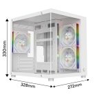 Rampage Számítógépház - LUMID (ablakos; BTF, mATX, Type-C, USB 3.0, alsó táp, 3x120mm A-RGB, fehér)