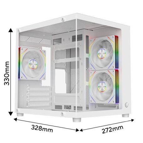 Rampage Számítógépház - LUMID (ablakos; BTF, mATX, Type-C, USB 3.0, alsó táp, 3x120mm A-RGB, fehér)